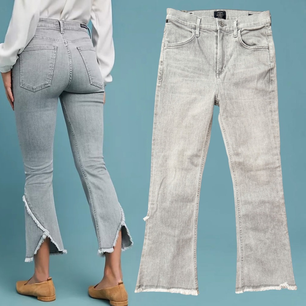 Citizens of Humanity Drew Fray High Rise Crop Flare Jeans Grey 26